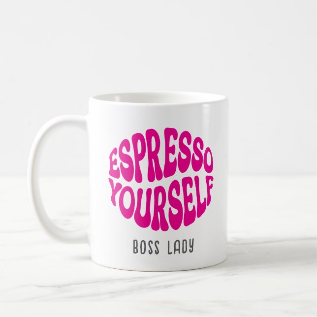 Funny Saying Modern Espresso Yourself Retro Name Coffee Mug (Left)