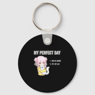 Funny saying my day watch anime pet my cat keychain