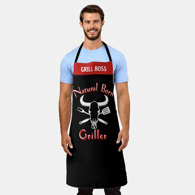 Funny Saying Natural Born Griller Black Chef Apron (Worn)