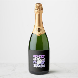 Funny Saying Spooky Season Halloween Cat Ghost Wom Sparkling Wine Label