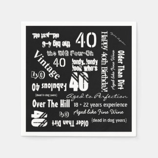 Funny Sayings 40th Birthday Black Napkin