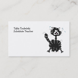 Funny Scared Black Cat Cartoon Halloween Business Card