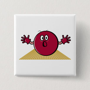 funny scared bowling ball going down alley cartoon 2 inch square button