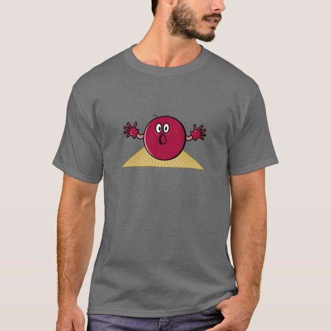 funny scared bowling ball going down alley cartoon T-Shirt (Front)