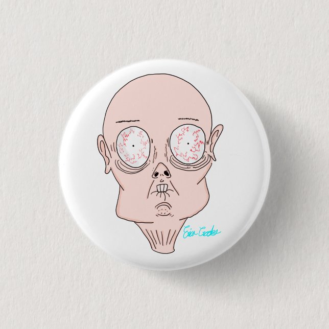 Funny scared cartoon face 1 inch round button (Front)