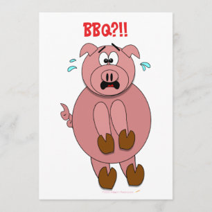 Funny Scared Cartoon Pig BBQ Party Invitations