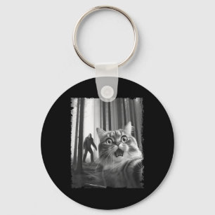 Funny Scared Cat Selfie With Bigfoot Gift Idea Men Keychain