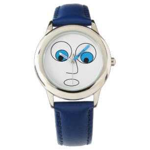 Funny Scared Man's Face Print Blue and White Watch