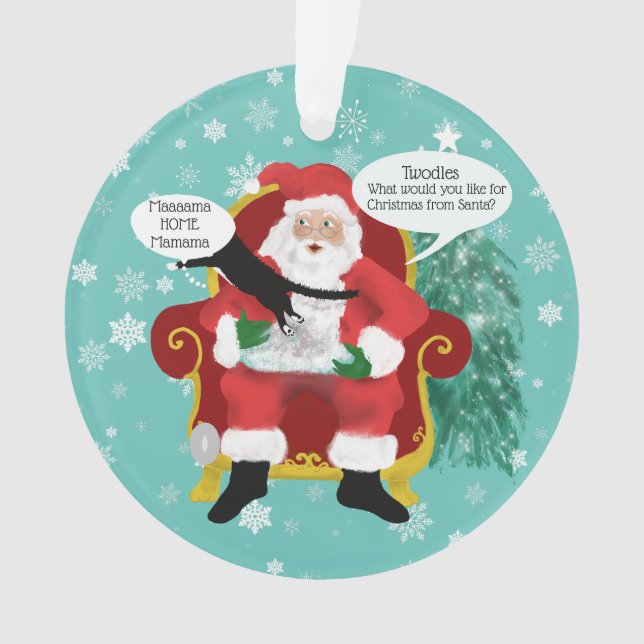 Funny Scaredy Cat Visits Santa Custom Christmas Ornament (Front)