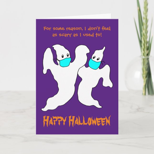 Funny Scary Ghosts in Masks Halloween Card (Front)