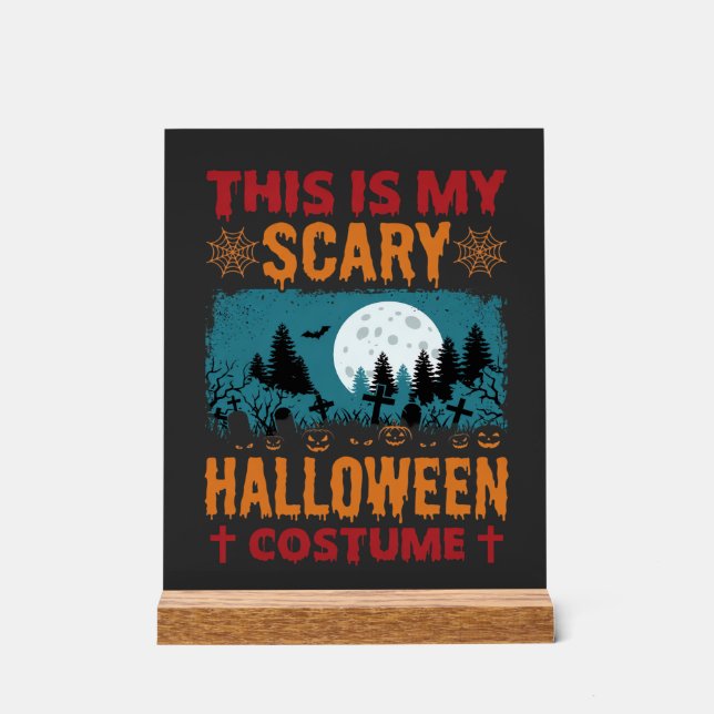 Funny Scary Halloween Costume Graveyard Moon Graph Acrylic Sign (Front)