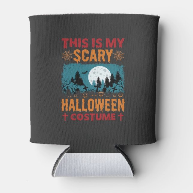 Funny Scary Halloween Costume Graveyard Moon Graph Can Cooler (Front)