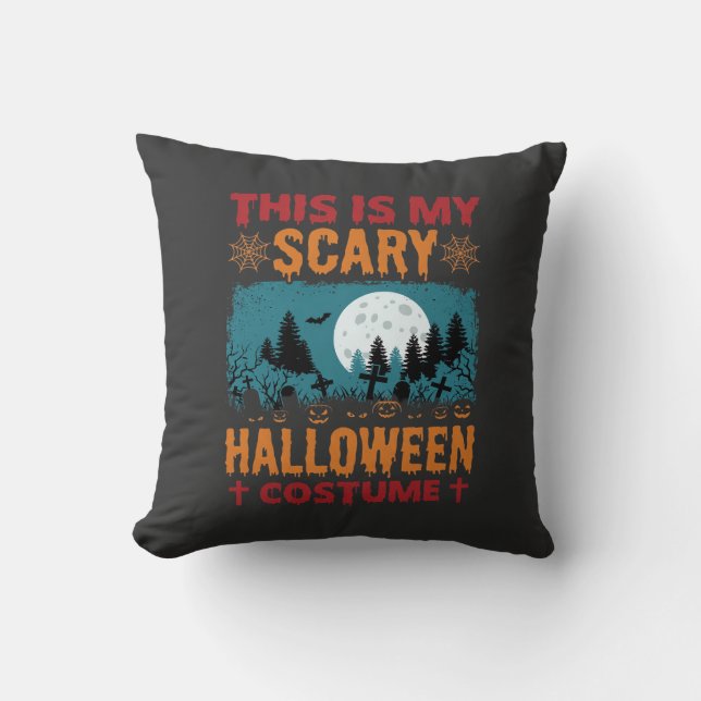 Funny Scary Halloween Costume Graveyard Moon Graph Throw Pillow (Front)