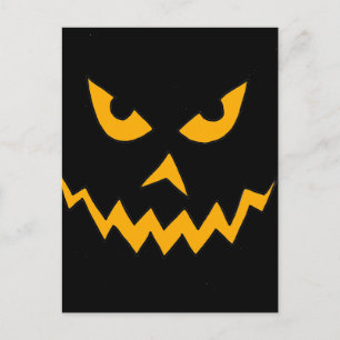 Funny Scary Pumpkin Face Cartoon for Halloween Postcard