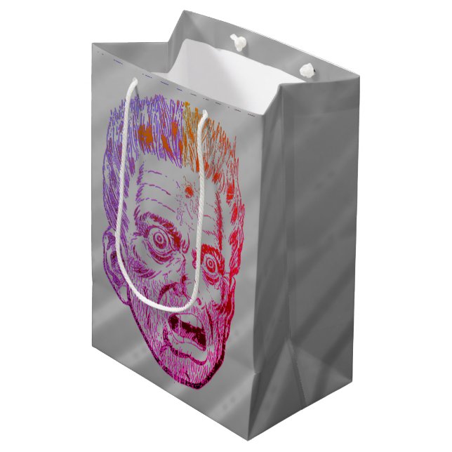 Funny Scary Retro Halloween Face Comic Face Medium Gift Bag (Front Angled)