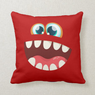 Funny Scary Silly Monster Face for Kids - red Throw Pillow