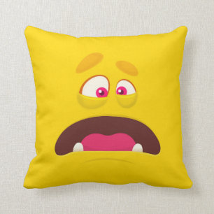 Funny Scary Silly Monster Face for Kids - yellow Throw Pillow