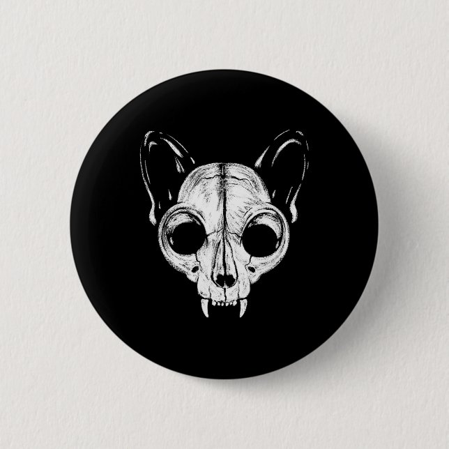 Funny Scary Spooky Cat Feline Skull Skeleton Hallo 2 Inch Round Button (Front)