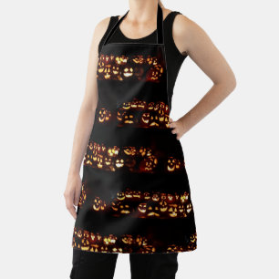 Funny Scary Spooky Halloween Lit Jack O'Lanterns Apron