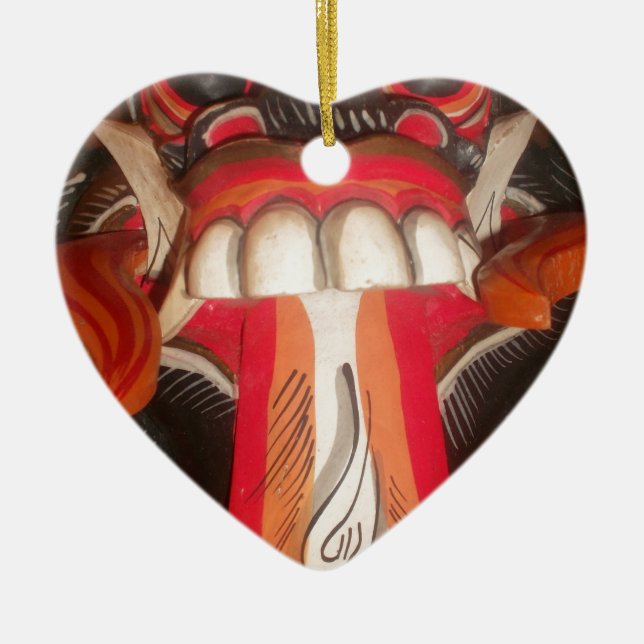 Funny Scary Weird Tongue Halloween Mask Ceramic Ornament (Front)