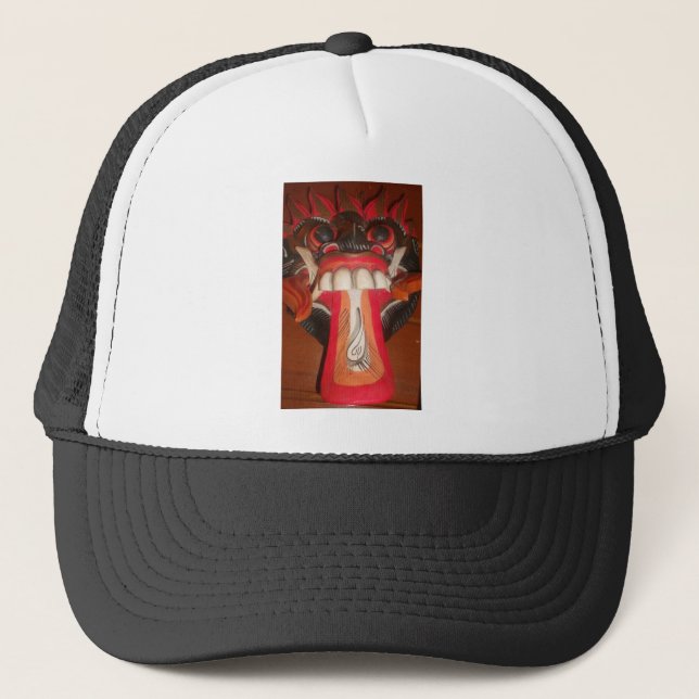 Funny Scary Weird Tongue Halloween Mask Trucker Hat (Front)