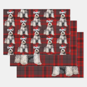 Funny Schnauzer Christmas Dog Holiday Plaid Wrapping Paper Sheet