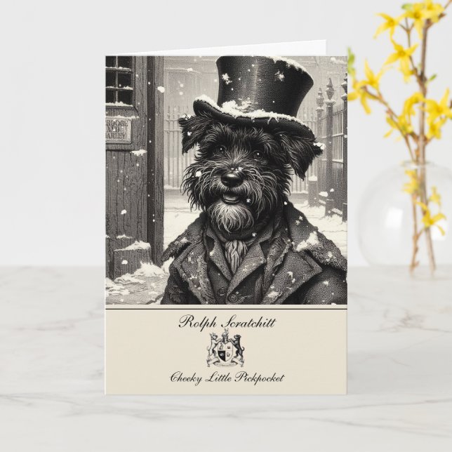 Funny Schnauzer Dickens Christmas Greeting Card (Yellow Flower)