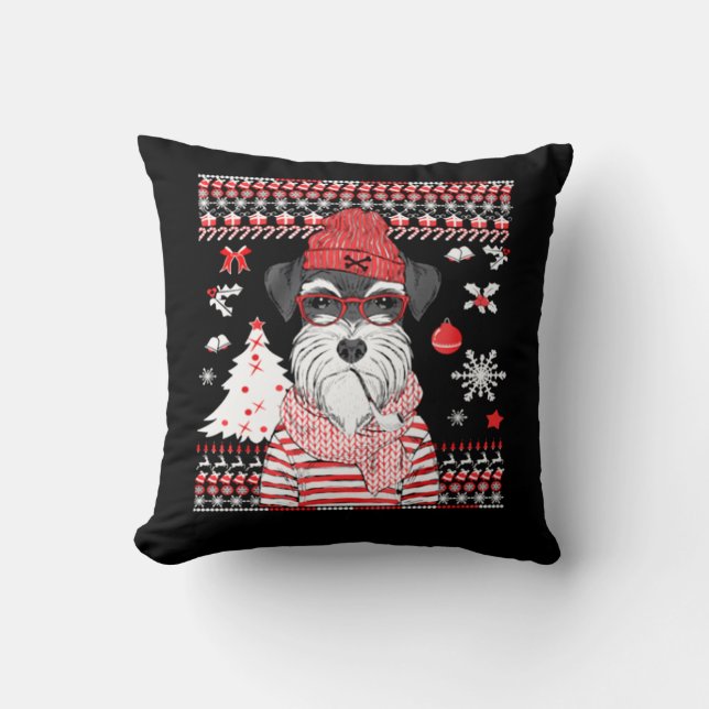 Funny Schnauzer Dog Christmas Gift Throw Pillow (Front)
