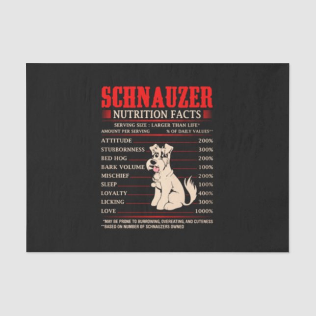 Funny Schnauzer | Schnauzer Butrition Facts Tissue Paper (Front)