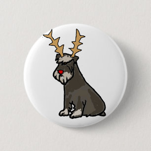 Funny Schnauzer with Reindeer Antlers Christmas 2 Inch Round Button
