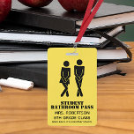 Funny School Bathroom Hall Pass Badge<br><div class="desc">Humourous school teacher's student bathroom hall pass badge done in yellow with black stencil like figures of a urgent need boy and girl.  Personalize the text fields to read what you want.</div>