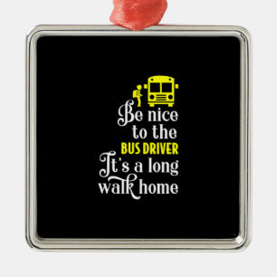 funny school bus driver metal ornament