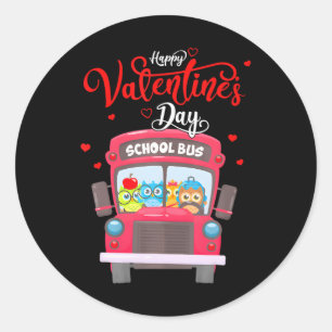 Funny School Bus Driver Owls Valentine's Day Classic Round Sticker