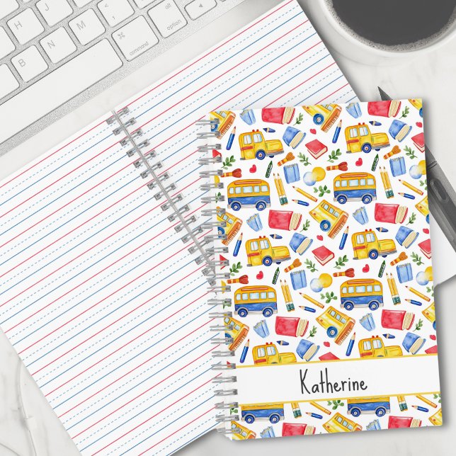 Funny School Bus Go Back To School Name Pattern Notebook (Creator Uploaded)