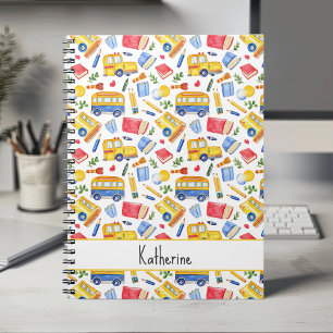 Funny School Bus Go Back To School Name Pattern Notebook