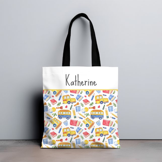 Funny School Bus Go Back To School Name Pattern Tote Bag (Creator Uploaded)