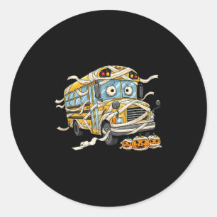 Funny School Bus Mummy Pumpkin Halloween Kids Mens Classic Round Sticker