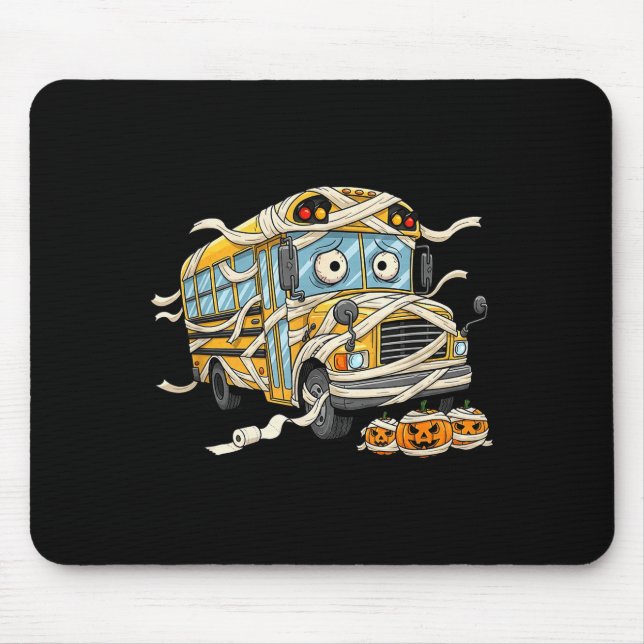 Funny School Bus Mummy Pumpkin Halloween Kids Mens Mouse Pad (Front)