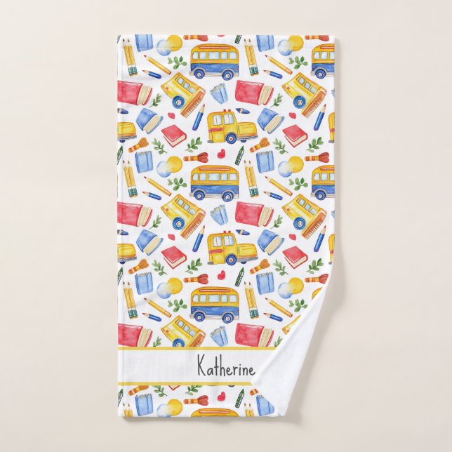 Funny School Bus Retourner À L'École Nom Motif (Serviette à main)