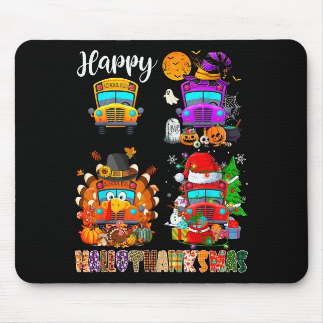 Funny School Bus Witch Turkey Santa Happy Hallotha Mouse Pad (Front)