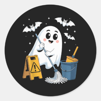 Funny School Custodian Janitor Ghost Halloween Classic Round Sticker