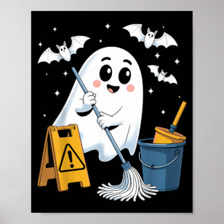 Funny School Custodian Janitor Ghost Halloween Poster