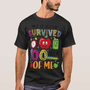 Funny School Graphic My Teacher Survived 100 Days  T-Shirt