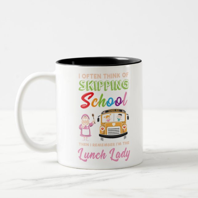 Funny School Lunch Lady Gift Two-Tone Coffee Mug (Left)