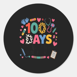 Funny School Nurse 100 Days Patching Tiny Humans I Classic Round Sticker