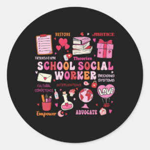 Funny School Social Worker Heart Valentines Day Classic Round Sticker