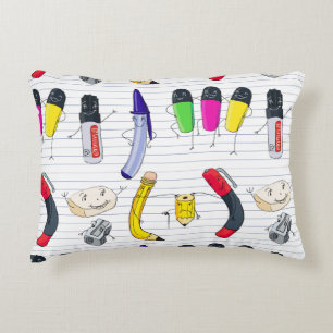 Funny school supplies characters. accent pillow