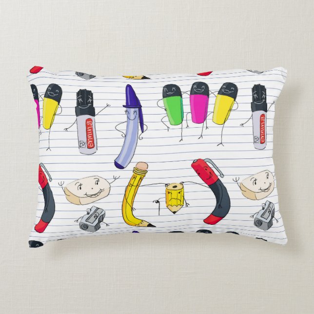 Funny school supplies characters. accent pillow (Front)