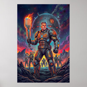 Funny Sci-Fi Comic Alien Grill Master Pop Art Poster
