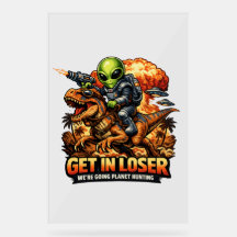 Funny Sci-Fi Fantasy Meme Art, Alien Riding Dinosa